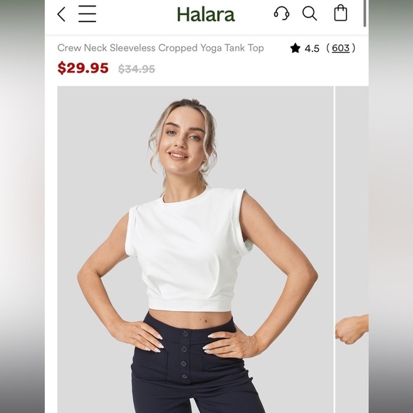 Halara White Crew Neck Sleeveless Cropped Yoga Tank Top | NEW/NWT!!🩶🩶 - Picture 8 of 11